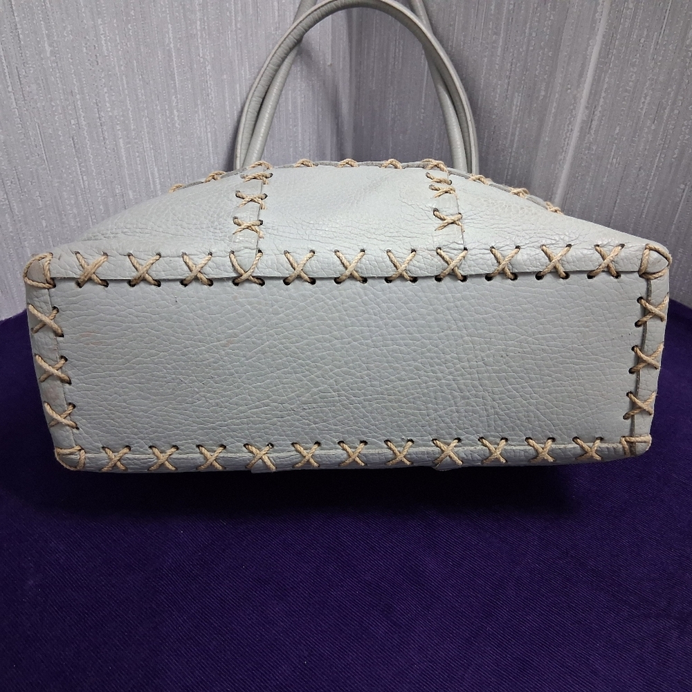 Berge Italian Leather Bag Tote Shouler Powder Blue - Picture 7 of 17